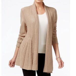 VICKI WAYNE Tan Open-Front Knit Tunic Length Cardigan Sweater S NWOT